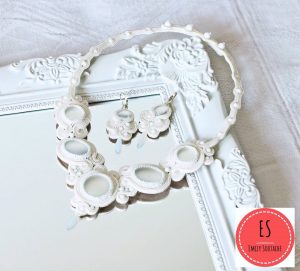 egyedi kézműves ékszer szett esküvői menyasszonyi sujtás nyakék fülbevaló